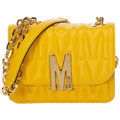 Shop Moschino Women's Leather Cross-body Messenger Shoulder Bag M In Yellow