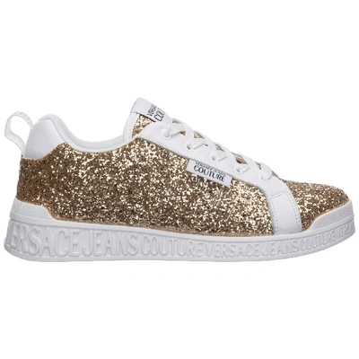 Shop Versace Jeans Couture Women's Shoes Leather Trainers Sneakers In Gold