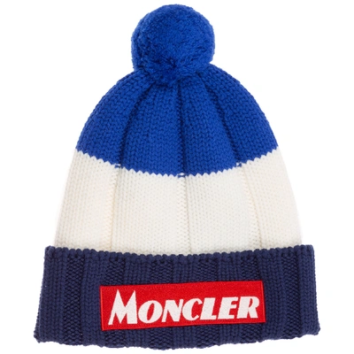 Shop Moncler Men's Wool Beanie Hat In Blue