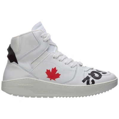 Shop Dsquared2 Men's Shoes High Top Leather Trainers Sneakers Barkley In White