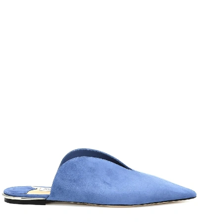 Shop Jimmy Choo Tahla Flat Suede Slippers In Blue