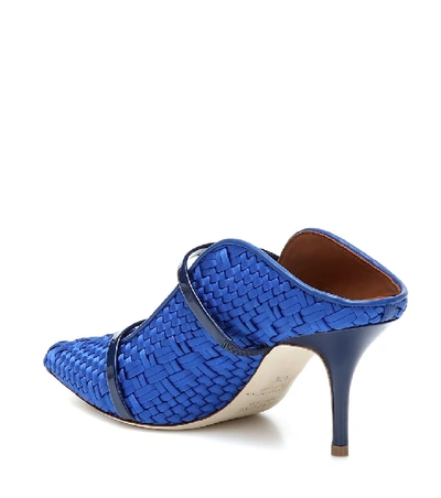 Shop Malone Souliers Maureen 70 Woven Satin Mules In Blue