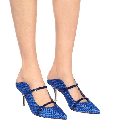 Shop Malone Souliers Maureen 70 Woven Satin Mules In Blue