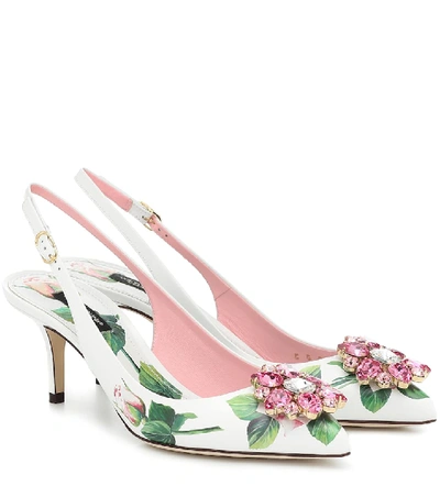 Shop Dolce & Gabbana Floral Leather Slingback Pumps In White