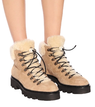 Shop Nicholas Kirkwood Shearling And Suede Ankle Boots In Beige