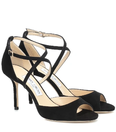 Shop Jimmy Choo Emsy 85 Suede Sandals In Black