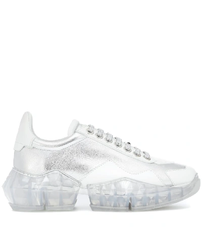 Shop Jimmy Choo Diamond/f Leather Sneakers In Silver