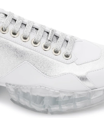 Shop Jimmy Choo Diamond/f Leather Sneakers In Silver