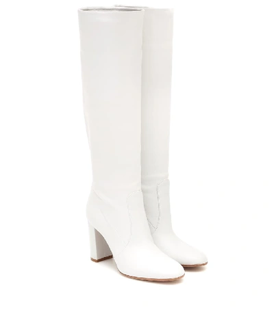 Shop Gianvito Rossi Slouch 85 Leather Knee-high Boots In White