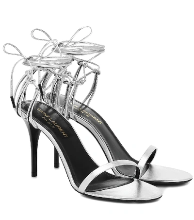 Shop Saint Laurent Lexi 90 Metallic Leather Sandals In Silver