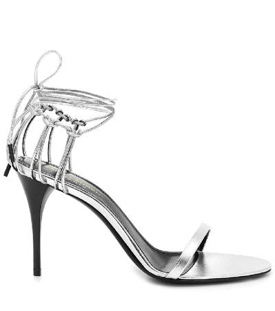 Shop Saint Laurent Lexi 90 Metallic Leather Sandals In Silver