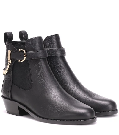 Shop Ferragamo Gancini Leather Ankle Boots In Black