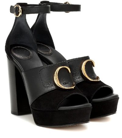 Shop Chloé C Platform Leather Sandals In Black