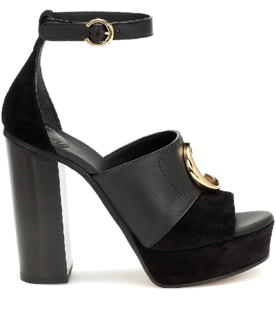 Shop Chloé C Platform Leather Sandals In Black