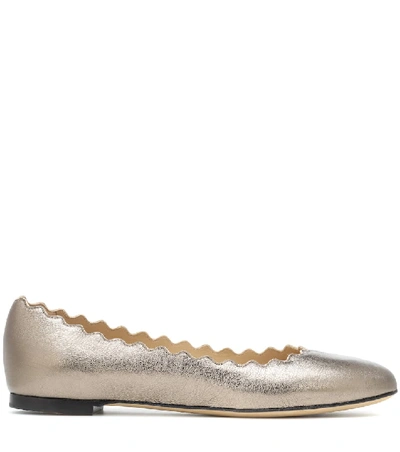 Shop Chloé Lauren Leather Ballet Flats In Silver