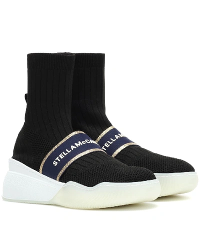 Shop Stella Mccartney Loop Stretch-knit Sneakers In Black