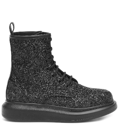 Shop Alexander Mcqueen Glitter Leather Ankle Boots In Black