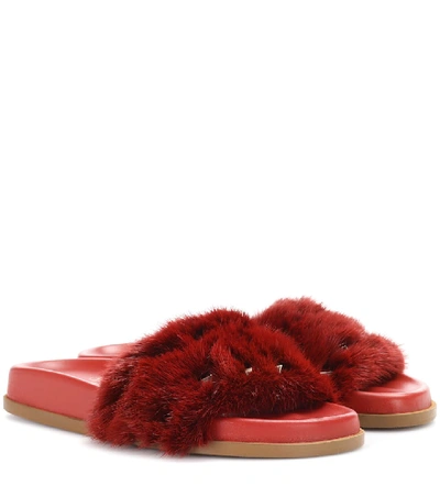Shop Valentino Mink Fur Slides In Red