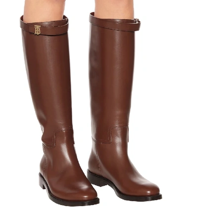 Shop Burberry Leather Knee-high Boots In Brown