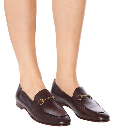Shop Gucci Jordaan Leather Loafers In Brown