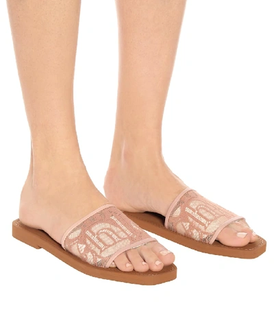 Shop Chloé Woody Lace-trimmed Slides In Pink