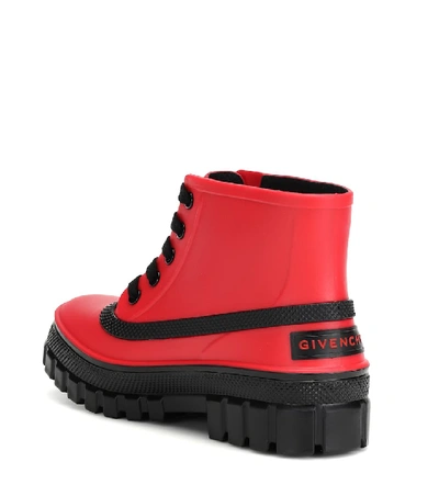 Shop Givenchy Glaston Lace-up Rubber Rain Boots In Red