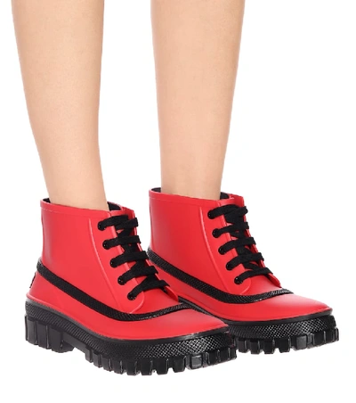Shop Givenchy Glaston Lace-up Rubber Rain Boots In Red