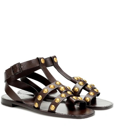 Shop Tory Burch Blythe Embellished Leather Sandals In Brown
