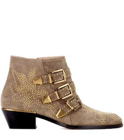 Shop Chloé Susanna Studded Suede Ankle Boots In Grey