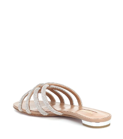 Shop Aquazzura Moondust Embellished Leather Slides In Beige