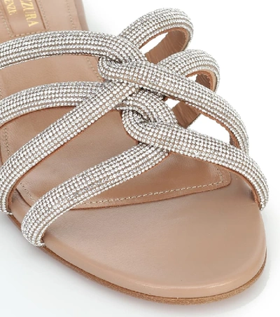 Aquazzura Moondust Crystal-embellished Leather Slides In Beige