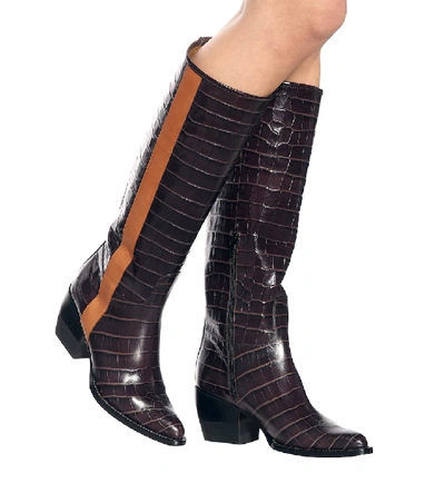 Shop Chloé Vinny Embossed Leather Boots In Brown