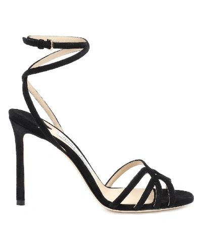 Shop Jimmy Choo Mimi 100 Suede Sandals In Black