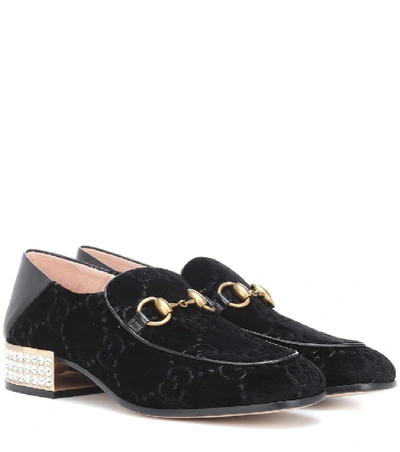 Shop Gucci Horsebit Gg Velvet Loafers In Black