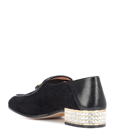 Shop Gucci Horsebit Gg Velvet Loafers In Black