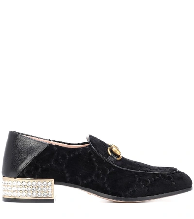 Shop Gucci Horsebit Gg Velvet Loafers In Black