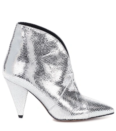 Shop Isabel Marant Archenn Leather Ankle Boots In Silver