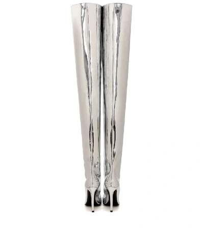 Shop Balenciaga Knife Over-the-knee Leather Boots In Silver