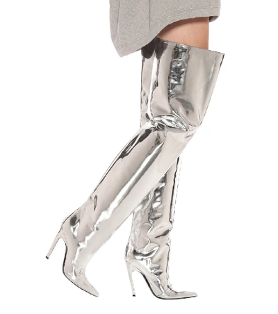 Shop Balenciaga Knife Over-the-knee Leather Boots In Silver