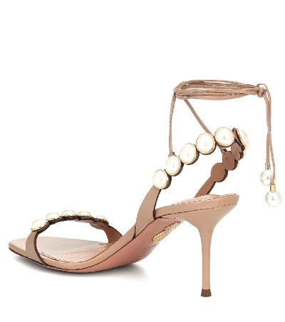 Shop Aquazzura Mae 75 Embellished Leather Sandals In Beige