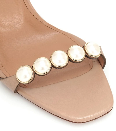 Shop Aquazzura Mae 75 Embellished Leather Sandals In Beige