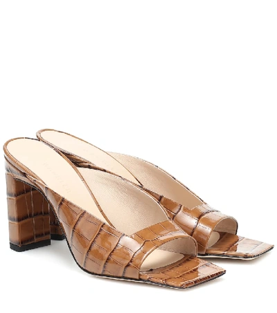 Shop Wandler Isa Croc-effect Leather Sandals In Brown