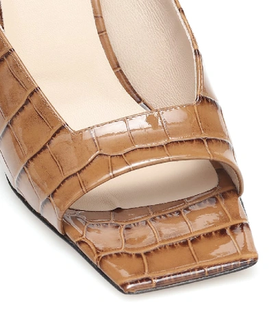 Shop Wandler Isa Croc-effect Leather Sandals In Brown