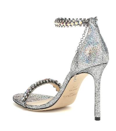Shop Jimmy Choo Shiloh 100 Embellished Glitter Sandals In Silver