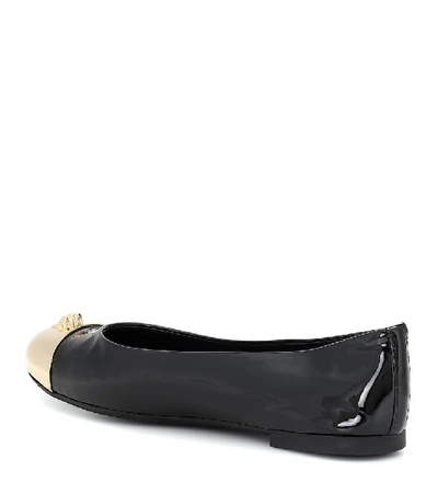 Shop Versace Embellished Patent Leather Flats In Black