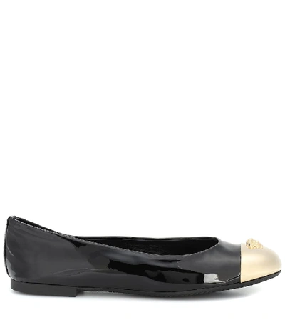 Shop Versace Embellished Patent Leather Flats In Black