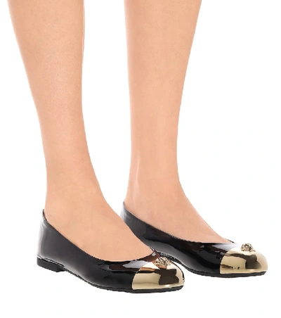 Shop Versace Embellished Patent Leather Flats In Black