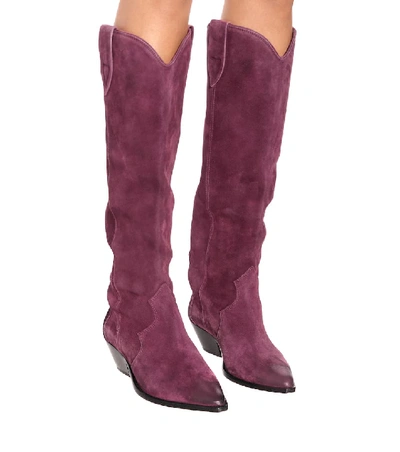 Shop Isabel Marant Denvee Suede Knee-high Boots In Purple