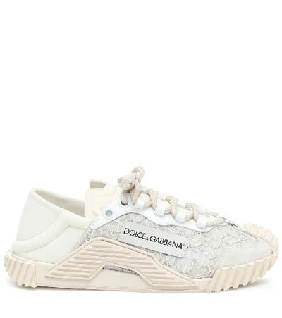Shop Dolce & Gabbana Ns1 Lace-trimmed Sneakers In Beige