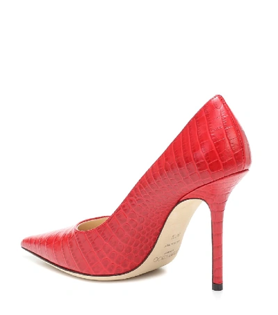 Shop Jimmy Choo Love 100 Croc-effect Leather Pumps In Red